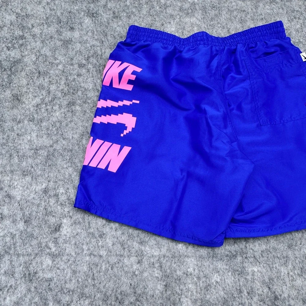 Nike Mens Swim Trunks Navy Blue Pink Pixel Logo Graphic Shorts NESSD514KO M